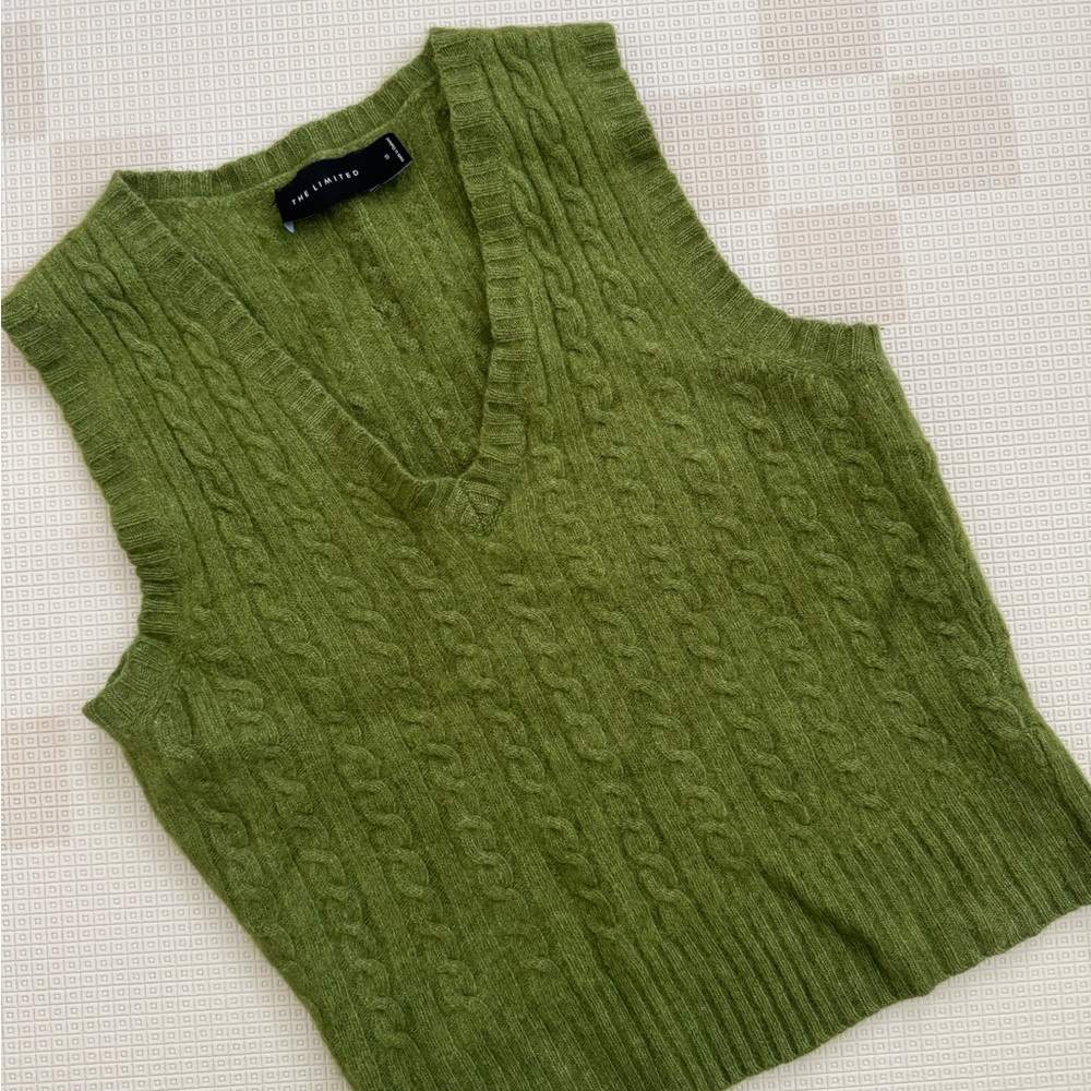 The Limited Olive Cable Knit Vest